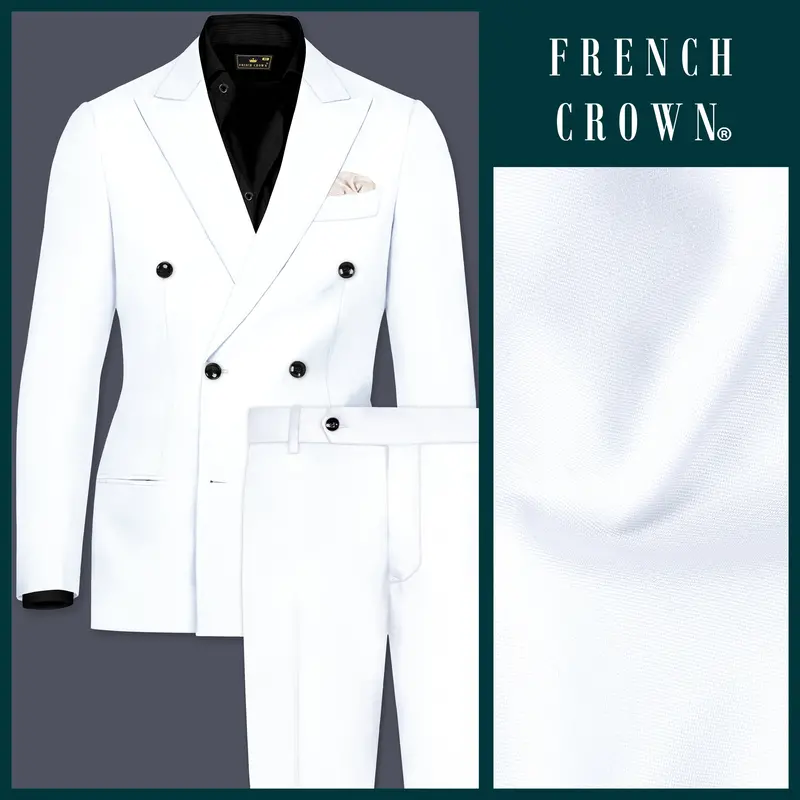Bright White Stretchable Subtle Sheen Double Breasted Suit 1