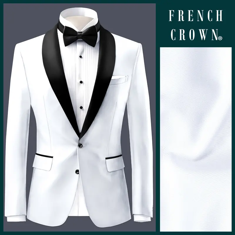 Bright White Stretchable Subtle Sheen Tuxedo Blazer 1