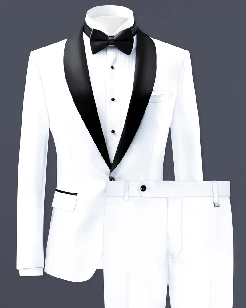 Bright White Stretchable Subtle Sheen Tuxedo Suit 1