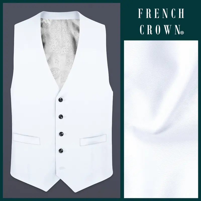 Bright White Stretchable Subtle Sheen Waistcoat 1