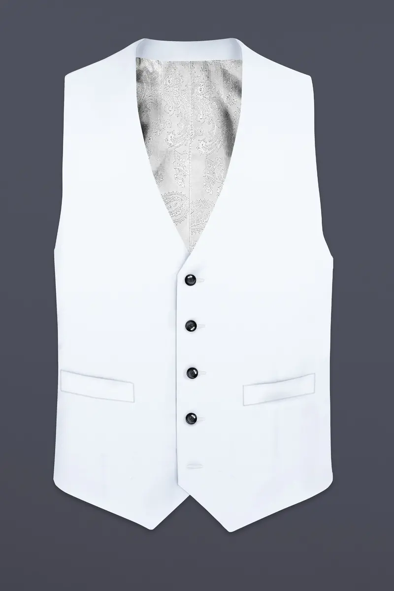 Bright White Stretchable Subtle Sheen Waistcoat 2