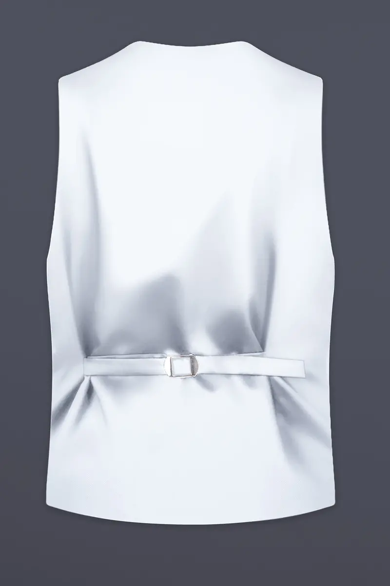 Bright White Stretchable Subtle Sheen Waistcoat 4