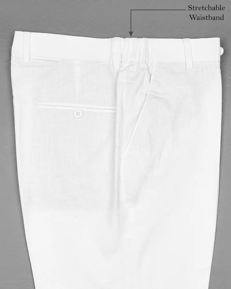 Bright White Stretchable Waistband Luxurious Linen Traveler Pants 4