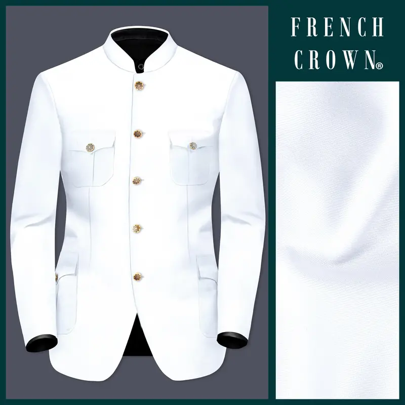 Bright White Stretchable Wool Rich Bandhgala Designer Blazer 1