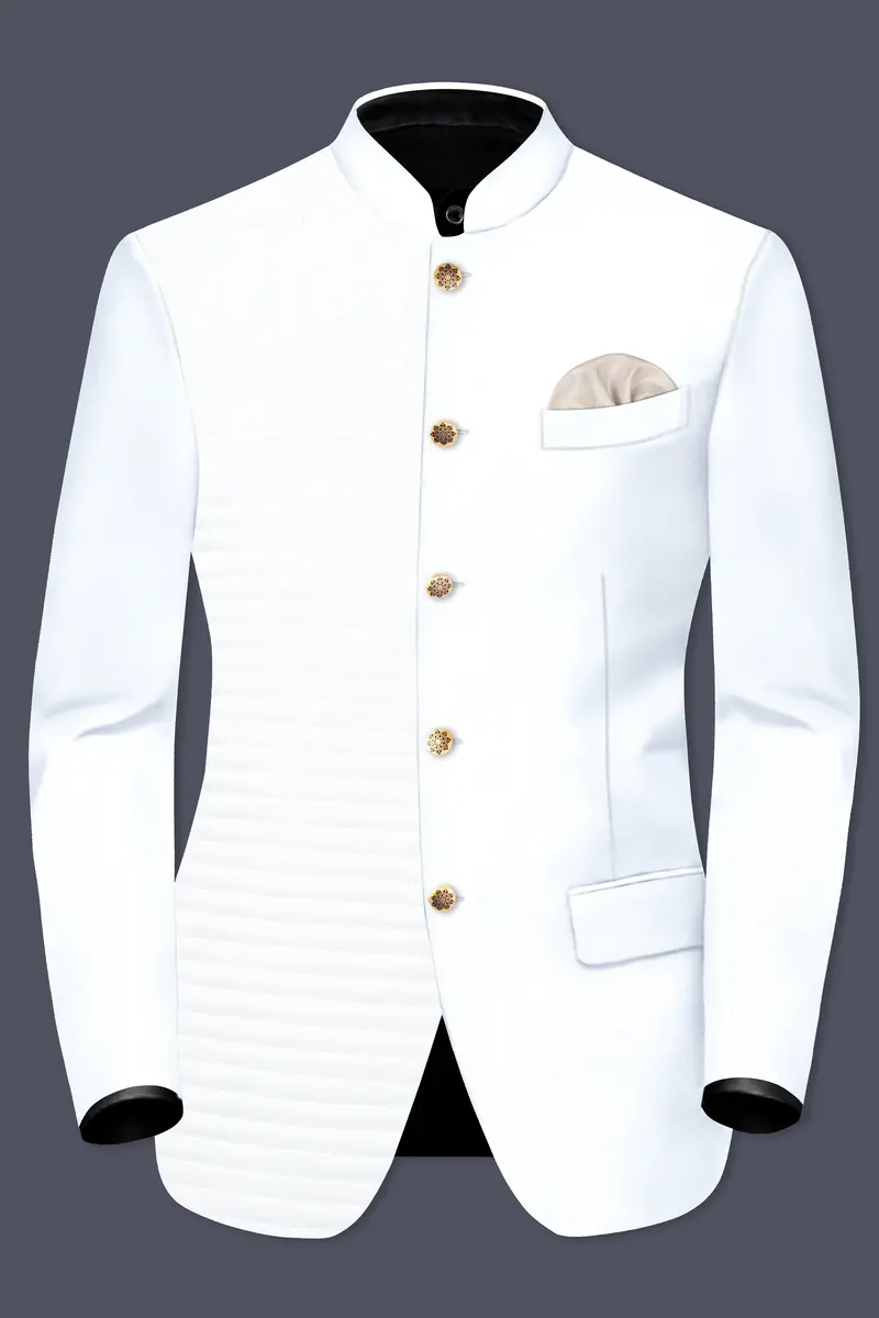 Bright White Stretchable Wool Rich Bandhgala Designer Blazer 2