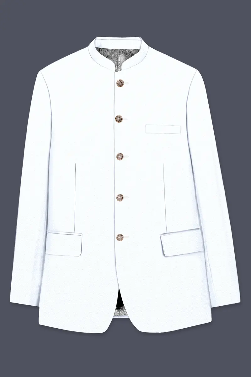 Bright White Stretchable Wool Rich Bandhgala Designer Blazer 5