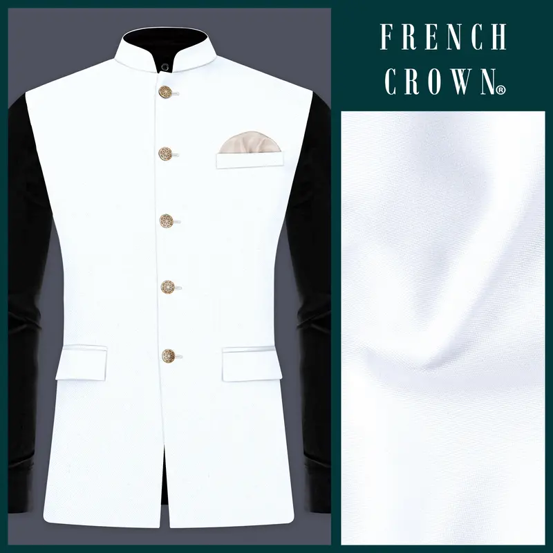 Bright White Stretchable Wool Rich Nehru Jacket 1