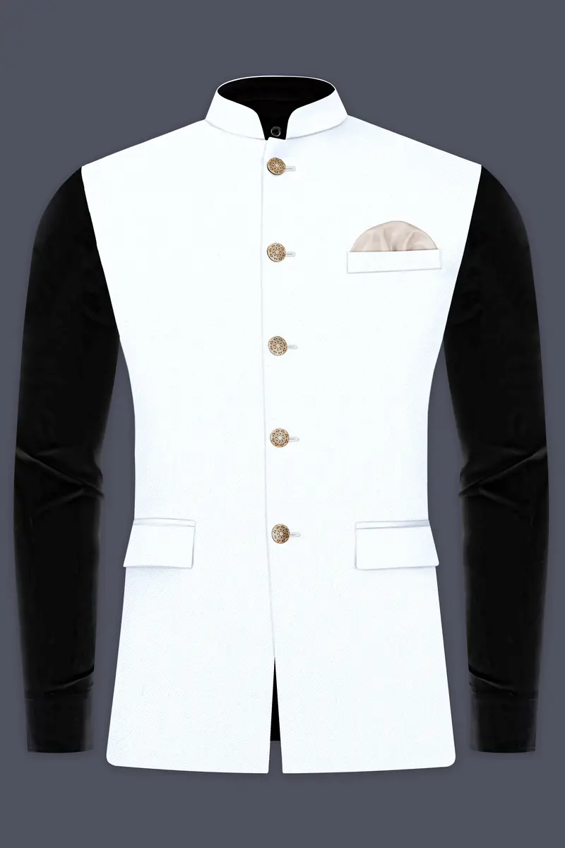 Bright White Stretchable Wool Rich Nehru Jacket 2