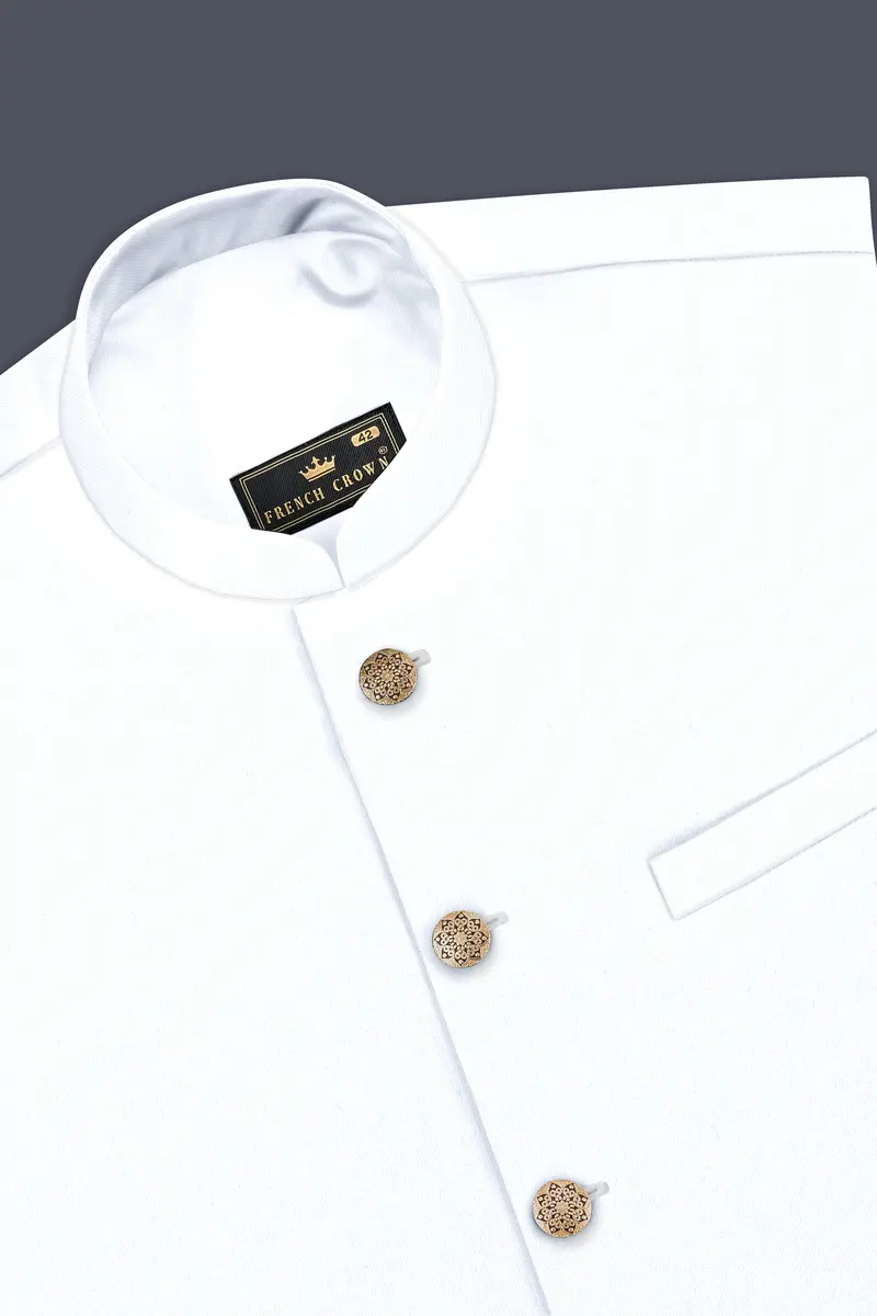 Bright White Stretchable Wool Rich Nehru Jacket 5
