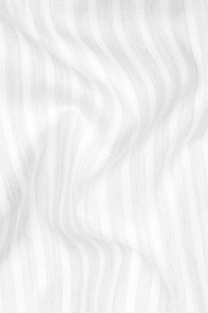 Bright White Striped Dobby Textured Premium Giza Cotton Kurta Shirt 3