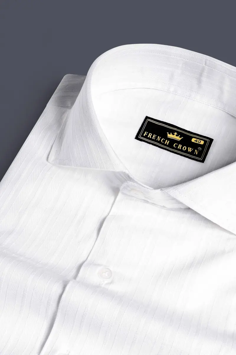 Bright White Striped Dobby Textured Premium Giza Cotton Shirt 1