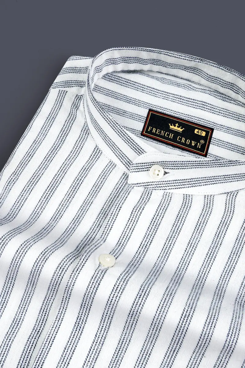 Bright White Striped Flannel Cotton Shirt 1