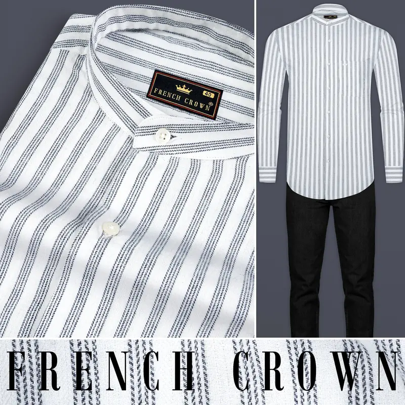 Bright White Striped Flannel Cotton Shirt 10