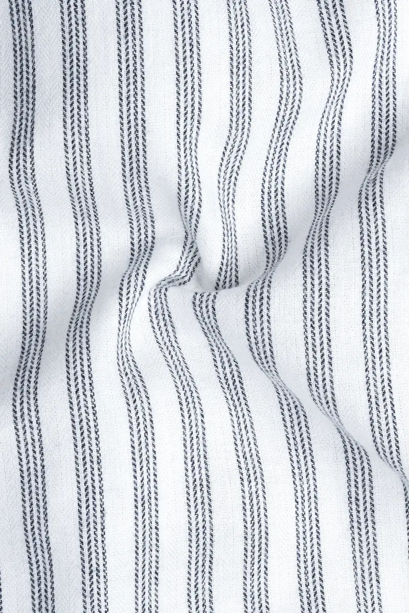 Bright White Striped Flannel Cotton Shirt 2