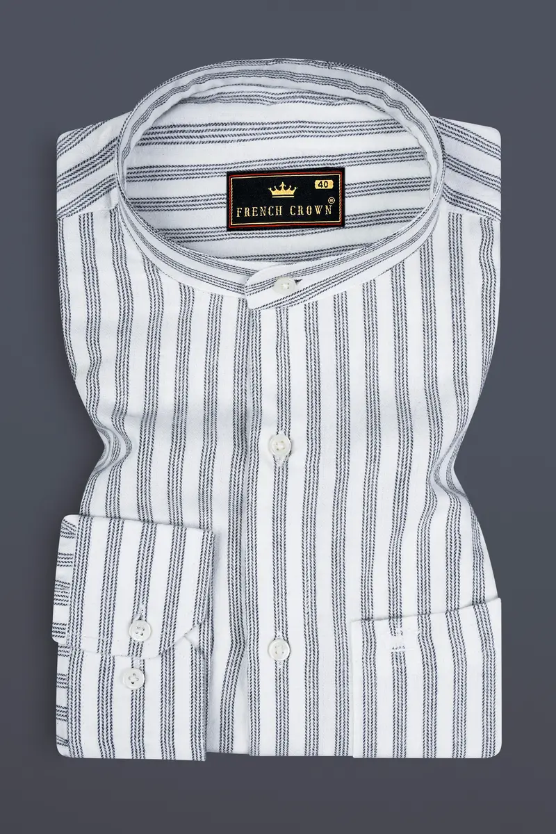 Bright White Striped Flannel Cotton Shirt 3