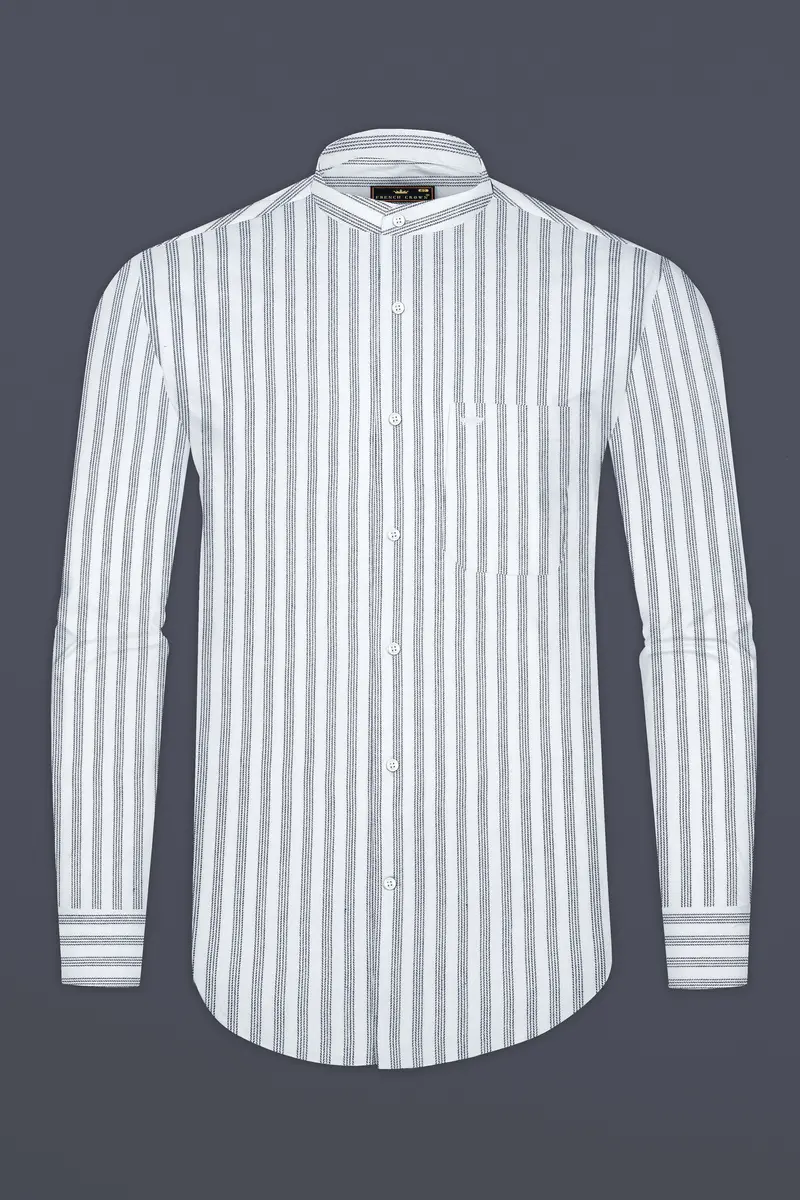Bright White Striped Flannel Cotton Shirt 4