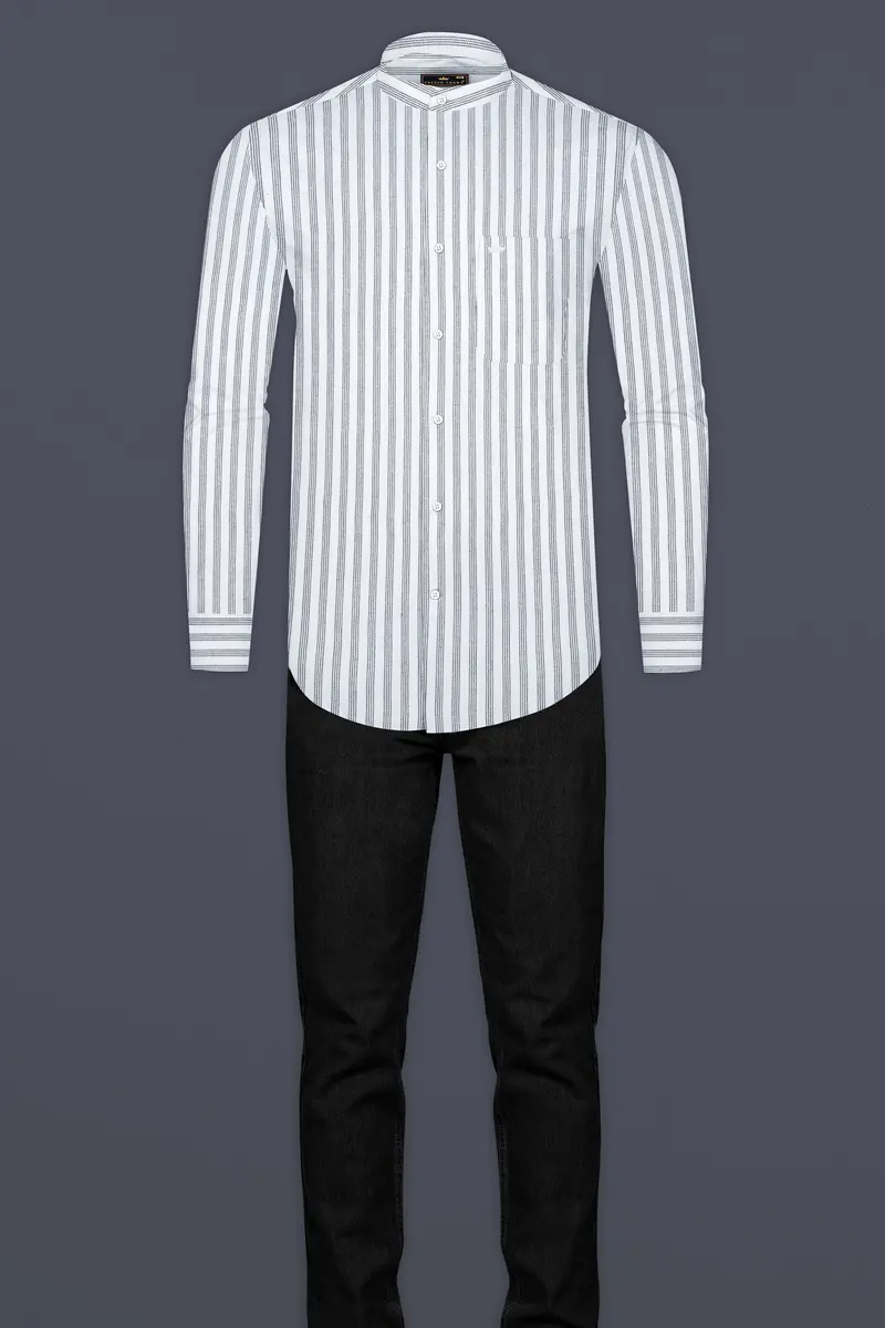 Bright White Striped Flannel Cotton Shirt 6