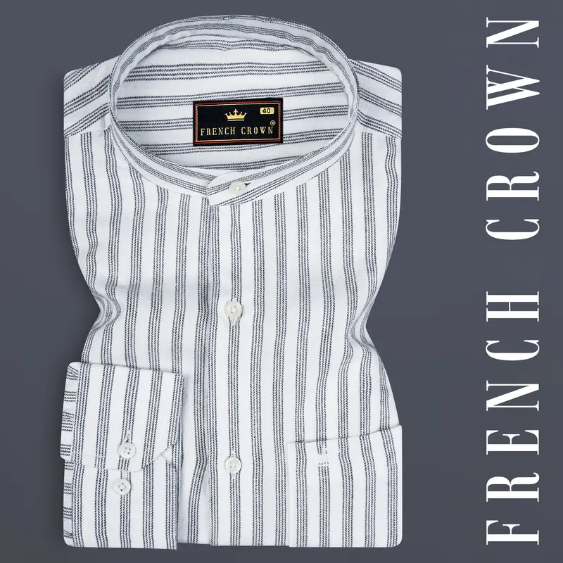 Bright White Striped Flannel Cotton Shirt 7