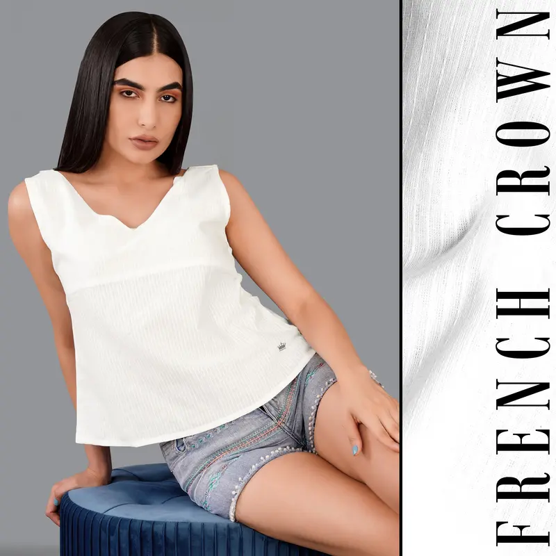 Bright White Striped Premium Cotton Crop Top 1