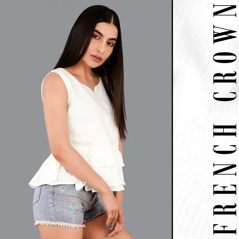 Bright White Striped Premium Cotton Crop Top 1