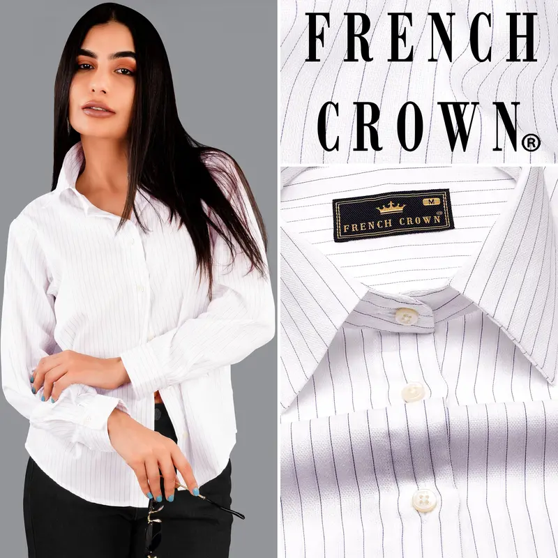 Bright White Striped Premium Cotton Shirt 1