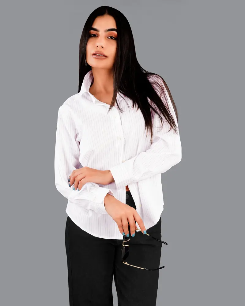 Bright White Striped Premium Cotton Shirt 2
