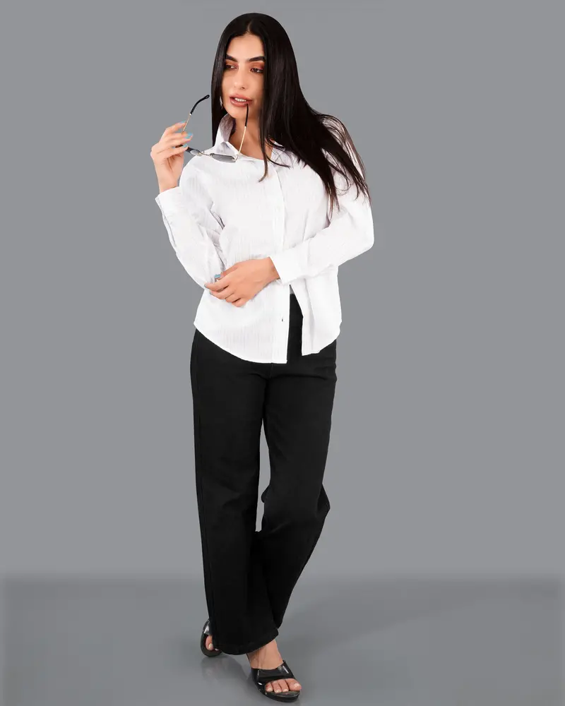 Bright White Striped Premium Cotton Shirt 4