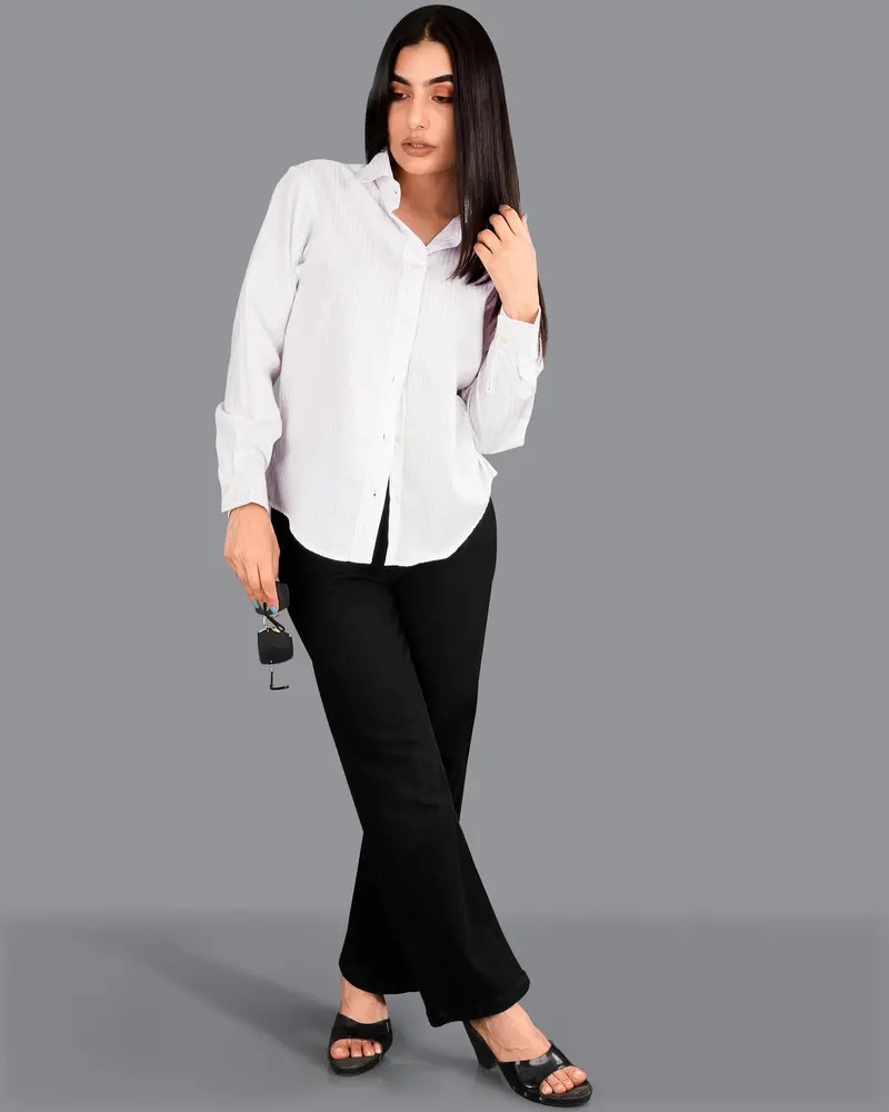 Bright White Striped Premium Cotton Shirt 5