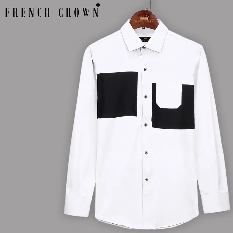 Bright White Subtle Sheen Block Patterned Super Soft Giza Cotton Shirt 1