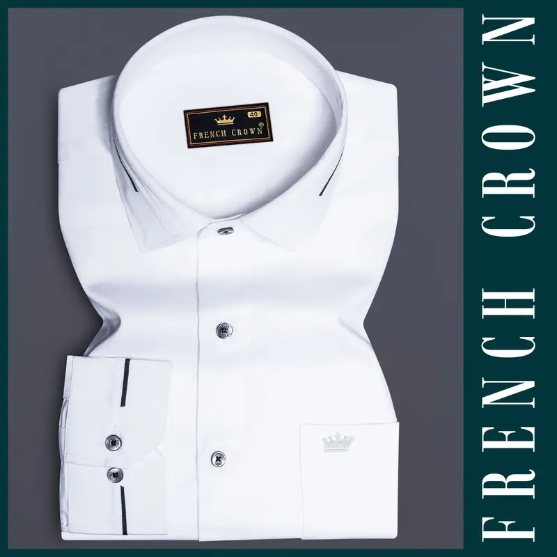 Bright White Subtle Sheen Collar-Cuff Patterned Super Soft Giza Cotton Shirt 1