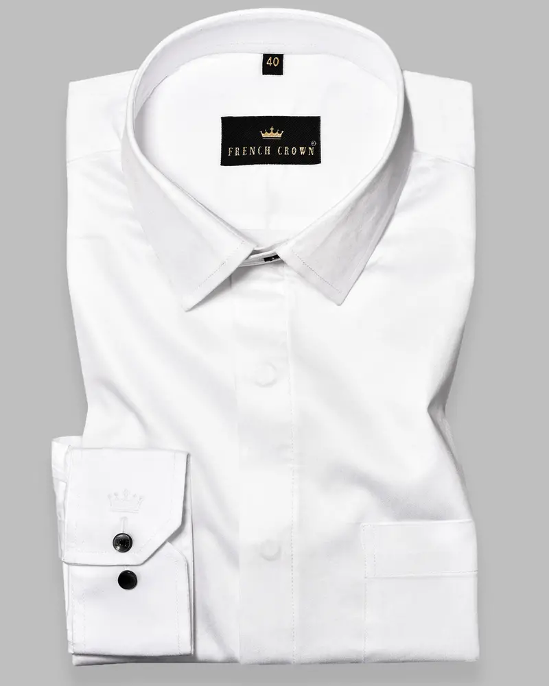 Bright White Subtle Sheen Concealed Placket Super Soft Premium Cotton Shirt 1