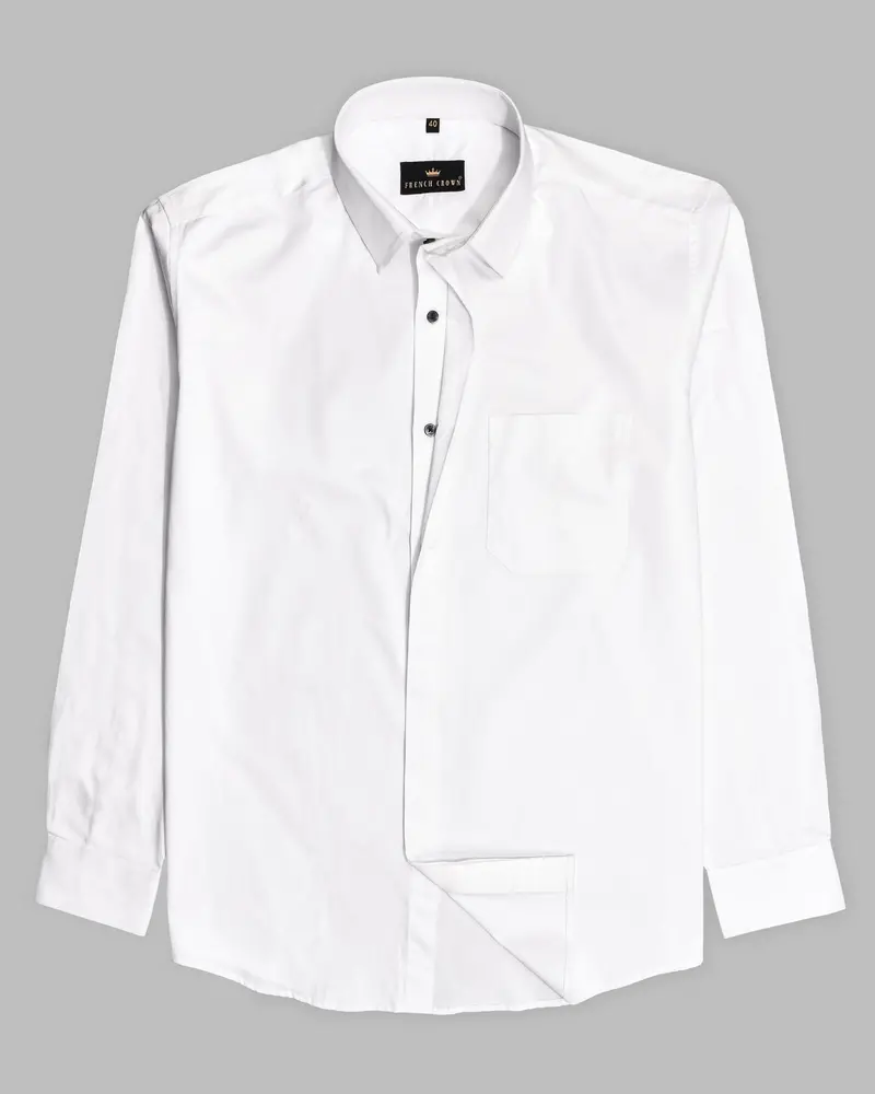 Bright White Subtle Sheen Concealed Placket Super Soft Premium Cotton Shirt 6