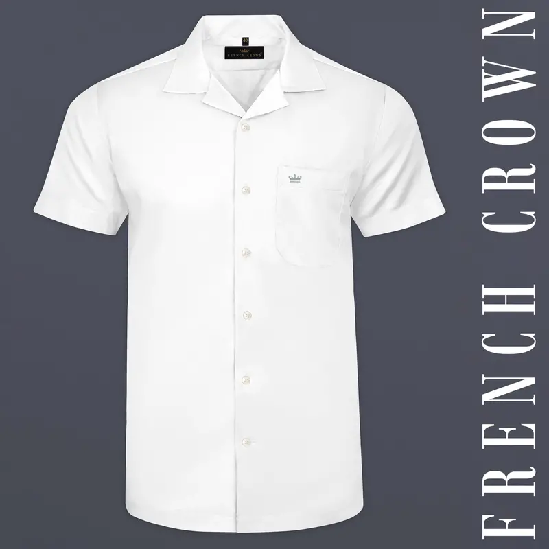 Bright White Subtle Sheen Cuban Collar Super Soft Giza Cotton Shirt 1