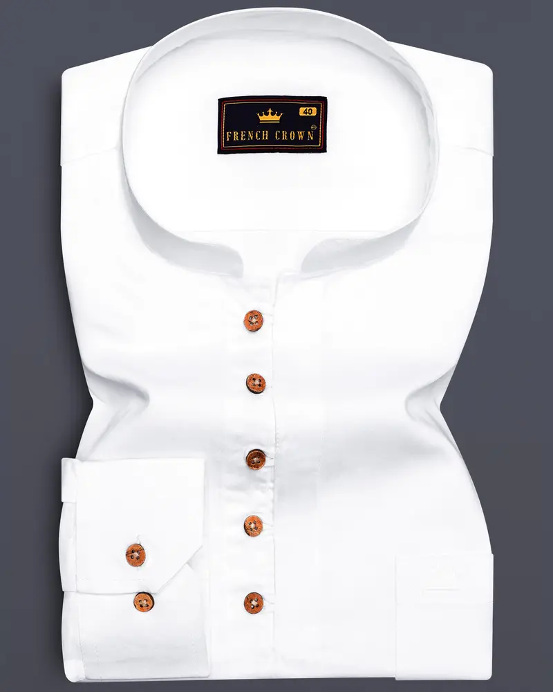 Bright White Subtle Sheen Indian Kurta Style Super Soft Giza Cotton Shirt 1