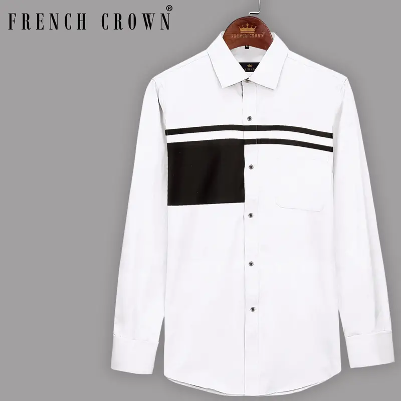 Bright White Subtle Sheen Patterned Chest Super Soft Giza Cotton Shirt 1