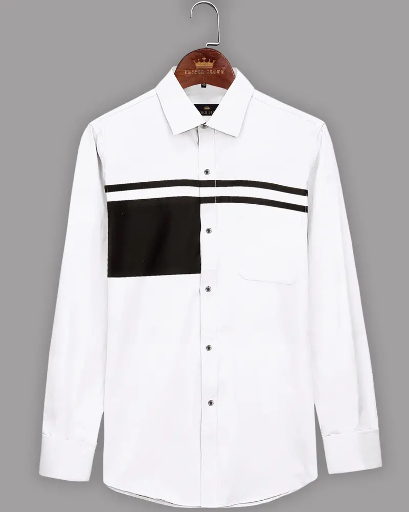 Bright White Subtle Sheen Patterned Chest Super Soft Giza Cotton Shirt 2