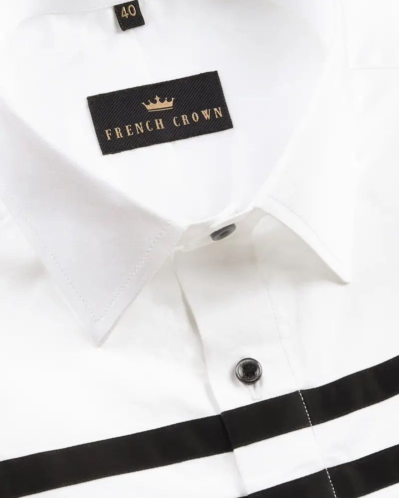 Bright White Subtle Sheen Patterned Chest Super Soft Giza Cotton Shirt 4