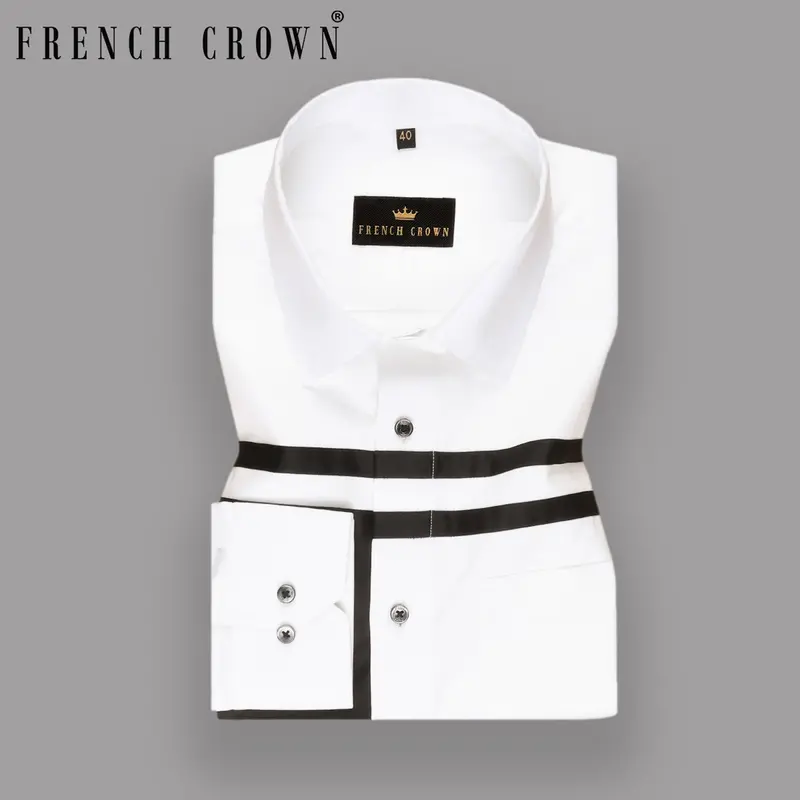 Bright White Subtle Sheen Patterned Chest Super Soft Giza Cotton Shirt 5