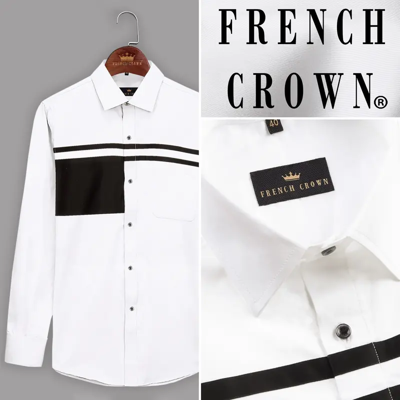 Bright White Subtle Sheen Patterned Chest Super Soft Giza Cotton Shirt 7