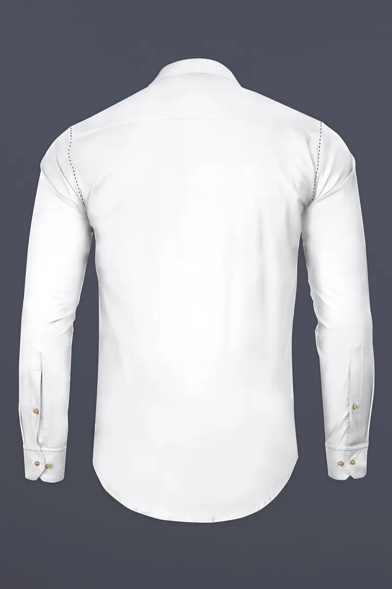 Bright White Subtle Sheen Rice Stitching Patterned Indian Kurta Style Super Soft Giza Cotton Shirt 6