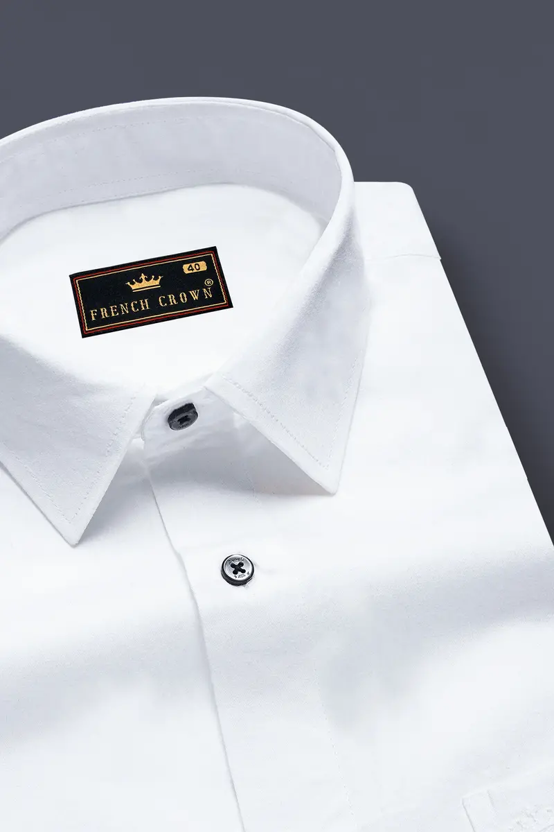 Bright White Subtle Sheen Super Soft Black Button Premium Cotton Shirt 1