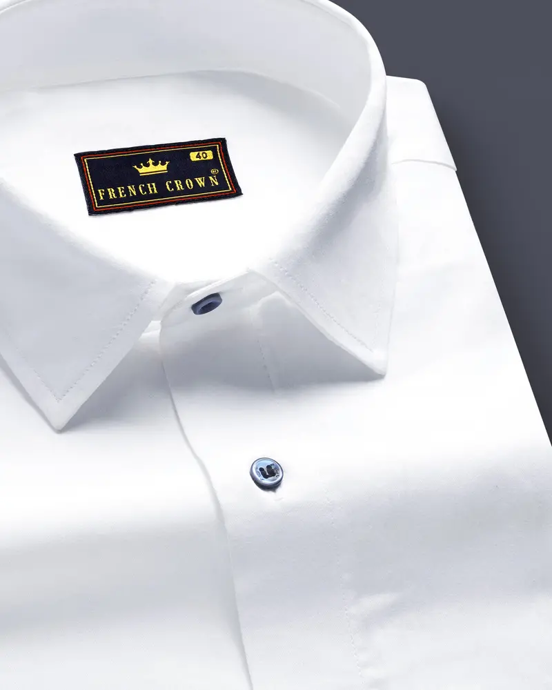 Bright White Subtle Sheen Super Soft Blue Button Premium Cotton Shirt 1