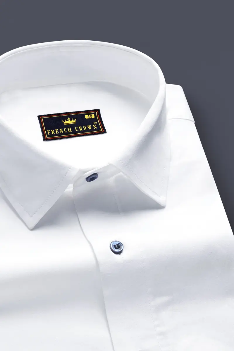 Bright White Subtle Sheen Super Soft Blue Button Premium Cotton Shirt 2