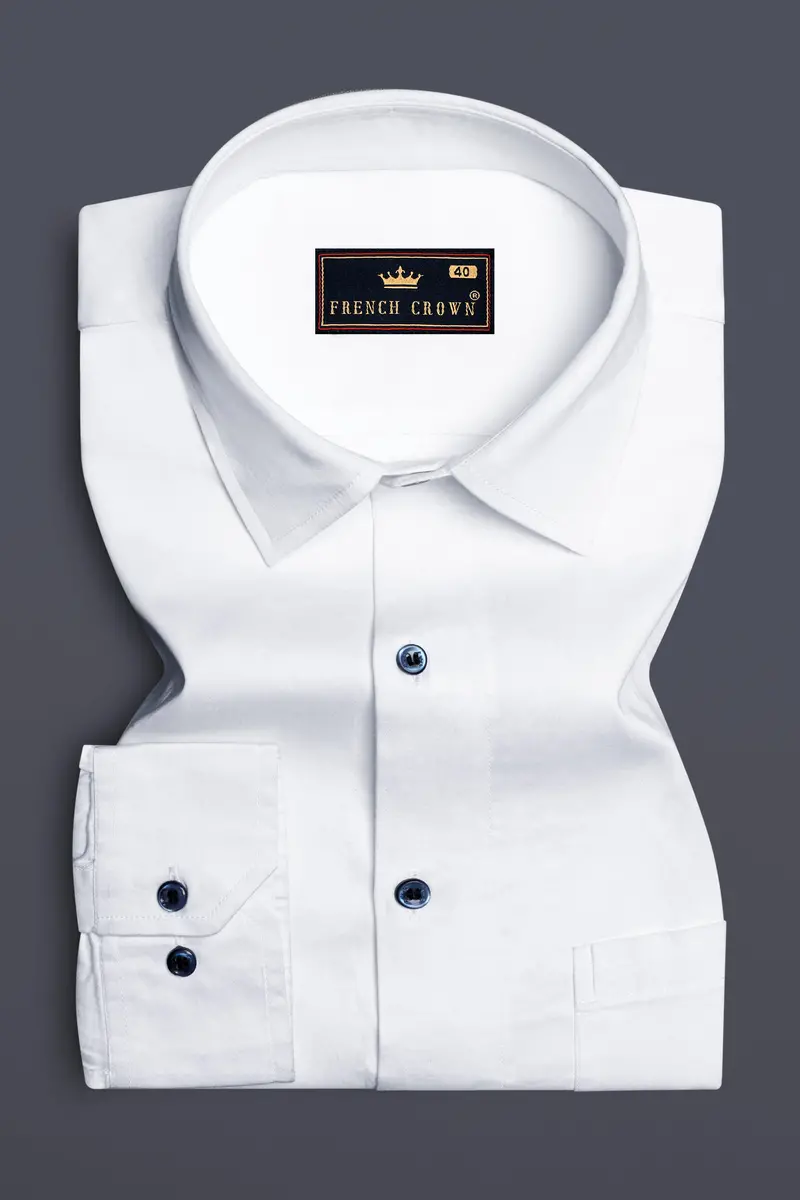 Bright White Subtle Sheen Super Soft Blue Button Premium Cotton Shirt 4
