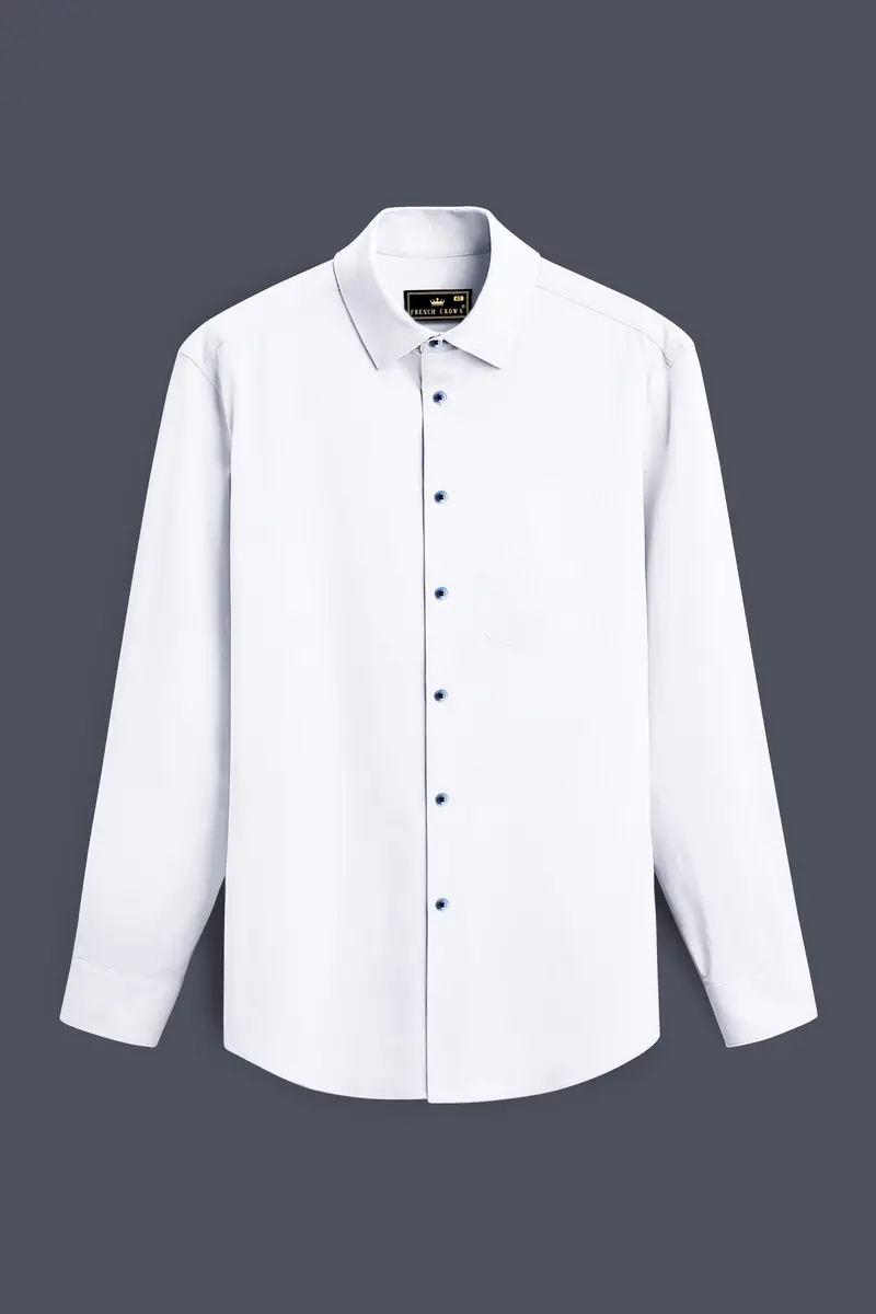 Bright White Subtle Sheen Super Soft Blue Button Premium Cotton Shirt 5