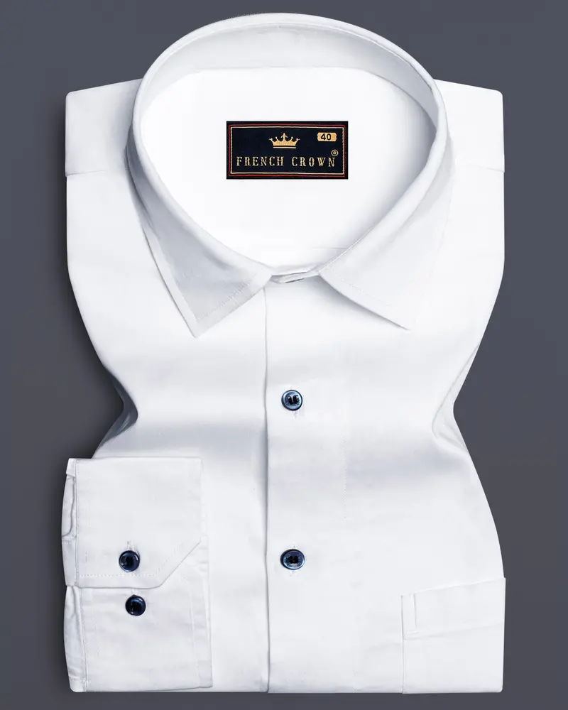 Bright White Subtle Sheen Super Soft Blue Button Premium Cotton Shirt 7