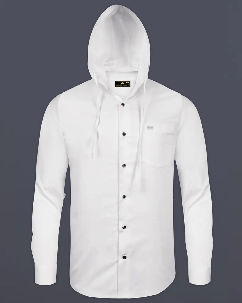 Bright White Subtle Sheen Super Soft Giza Cotton Hoodie Shirt 1