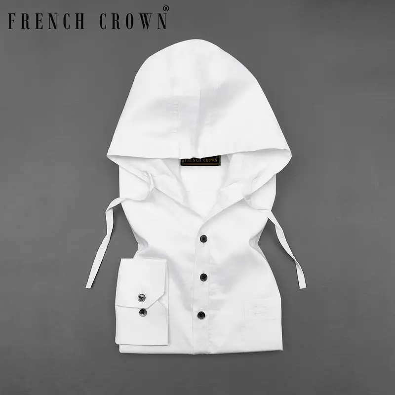 Bright White Subtle Sheen Super Soft Giza Cotton Hoodie Shirt 1