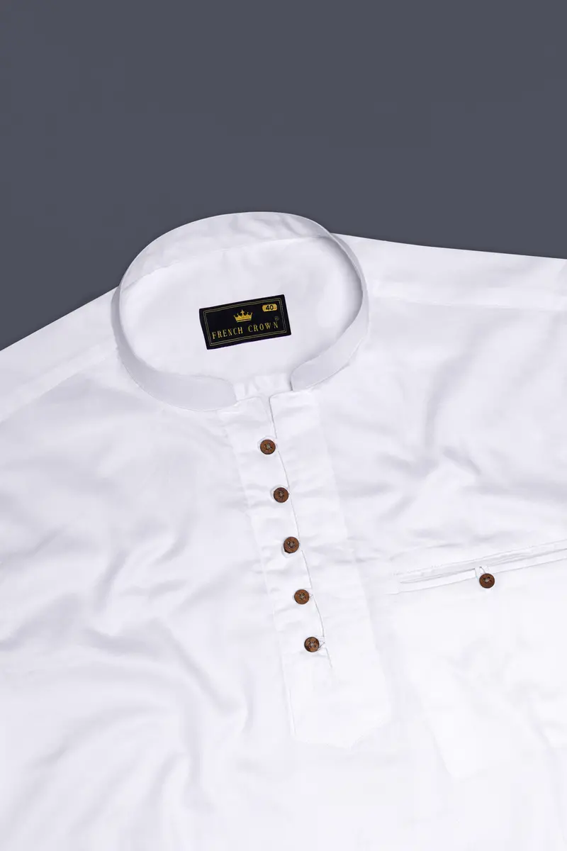 Bright White Subtle Sheen Super Soft Premium Cotton Kurta Shirt 5