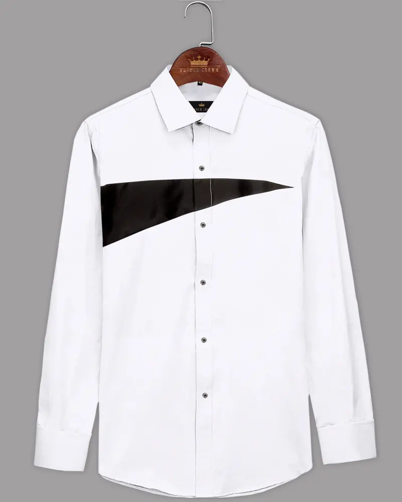 Bright White Subtle Sheen Tringle Block Patterned Chest Super Soft Giza Cotton Shirt 1